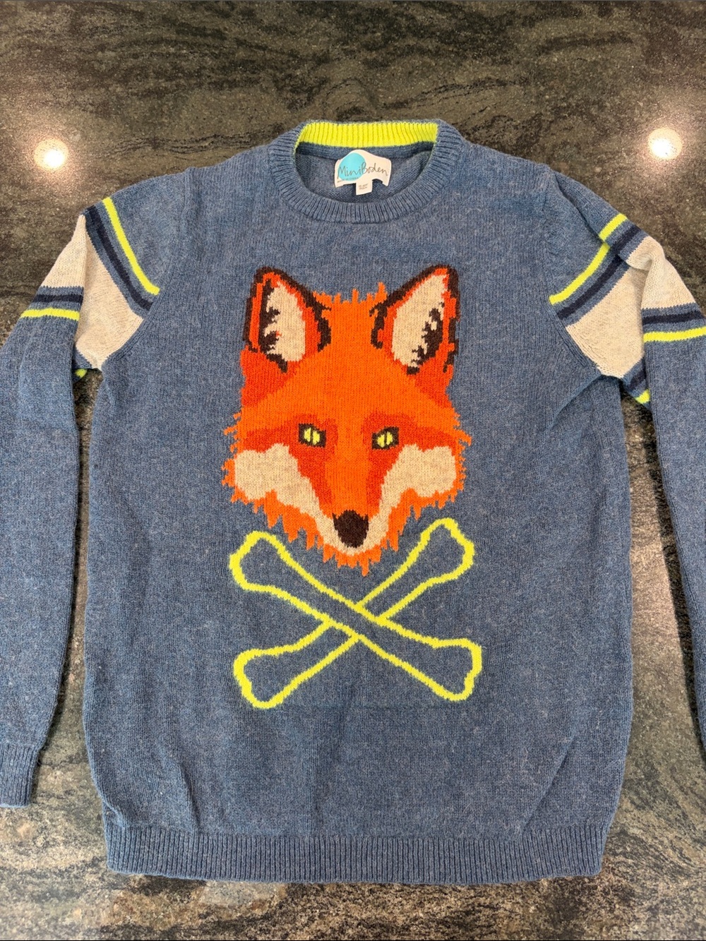 Mini Boden Blue Fox Graphic Crewneck Sweater